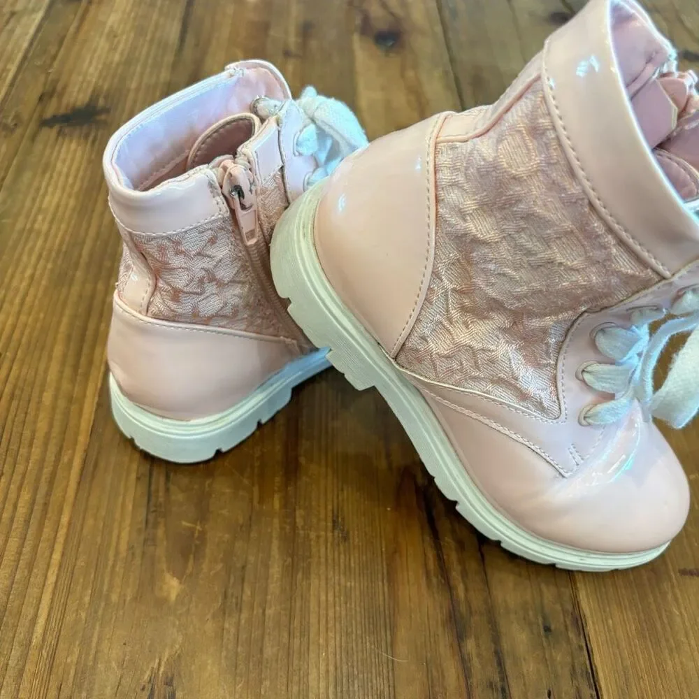 DKNY Pink Patent Lace Hightop Biker Boot Size 10
